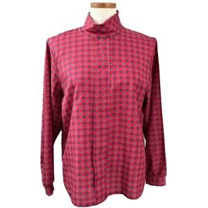 Vintage 50s High Neck Secretary Blouse M Red Gingham Career Office Siren Retro